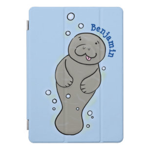 Cute baby manatee with bubbles illustration iPad pro cover