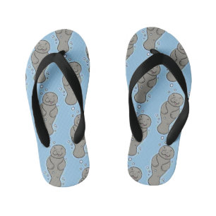Cute baby manatee with bubbles illustration kid's flip flops