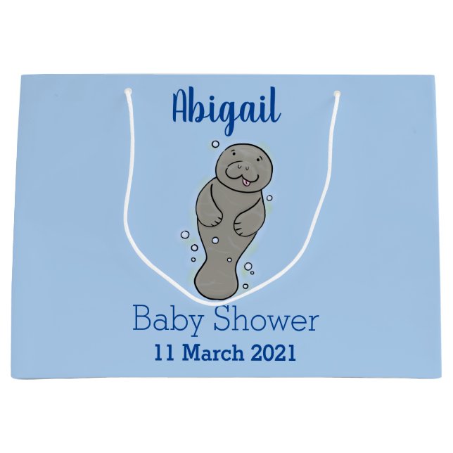 Cute baby manatee with bubbles illustration large gift bag (Front)