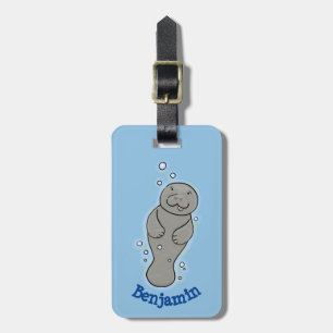 Cute baby manatee with bubbles illustration luggage tag