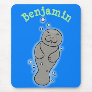 Cute baby manatee with bubbles illustration mouse mat