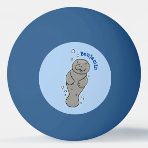 Cute baby manatee with bubbles illustration ping pong ball