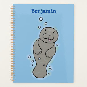 Cute baby manatee with bubbles illustration planner