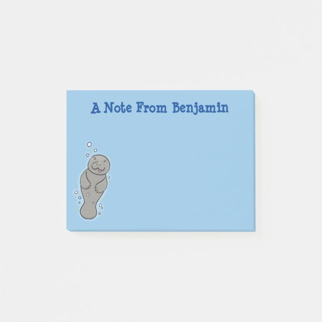 Cute baby manatee with bubbles illustration post-it notes (Front)