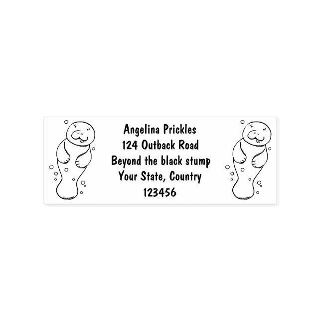 Cute baby manatee with bubbles illustration rubber stamp (Imprint)
