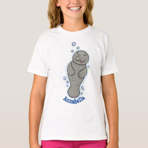 Cute baby manatee with bubbles illustration T-Shirt
