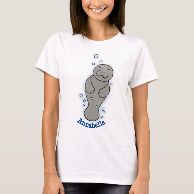 Cute baby manatee with bubbles illustration T-Shirt (Front)