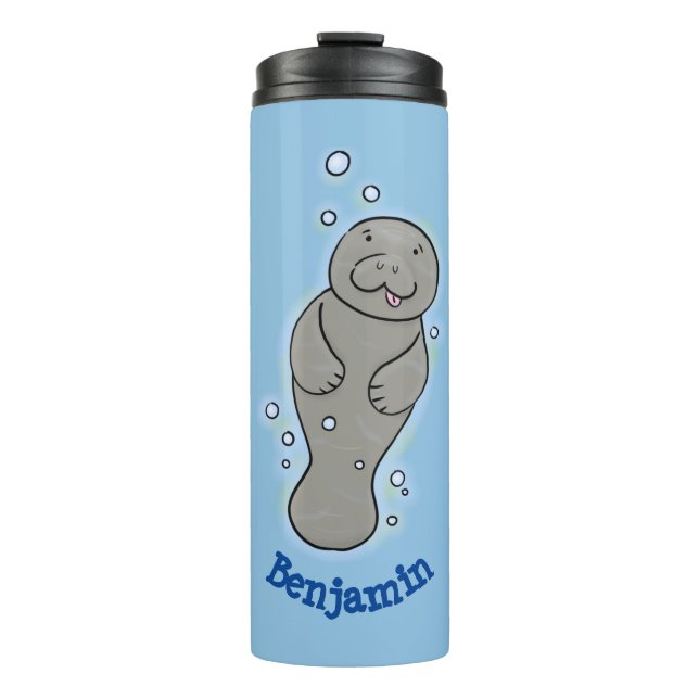 Cute baby manatee with bubbles illustration thermal tumbler (Front)