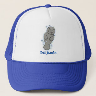 Cute baby manatee with bubbles illustration trucker hat