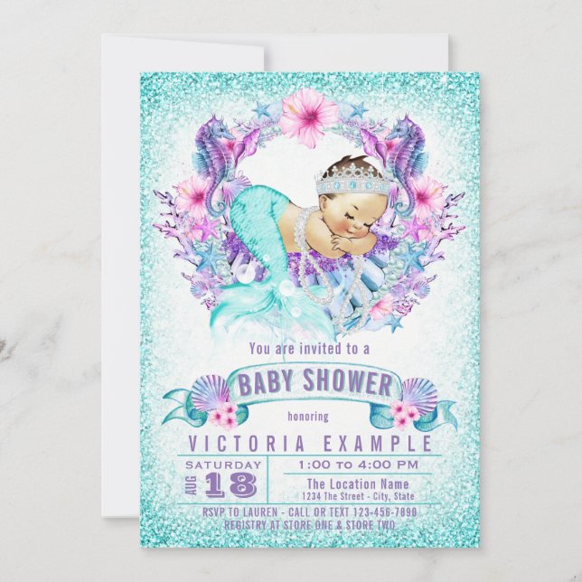 Cute Baby Mermaid Baby Shower Invitation (Front)