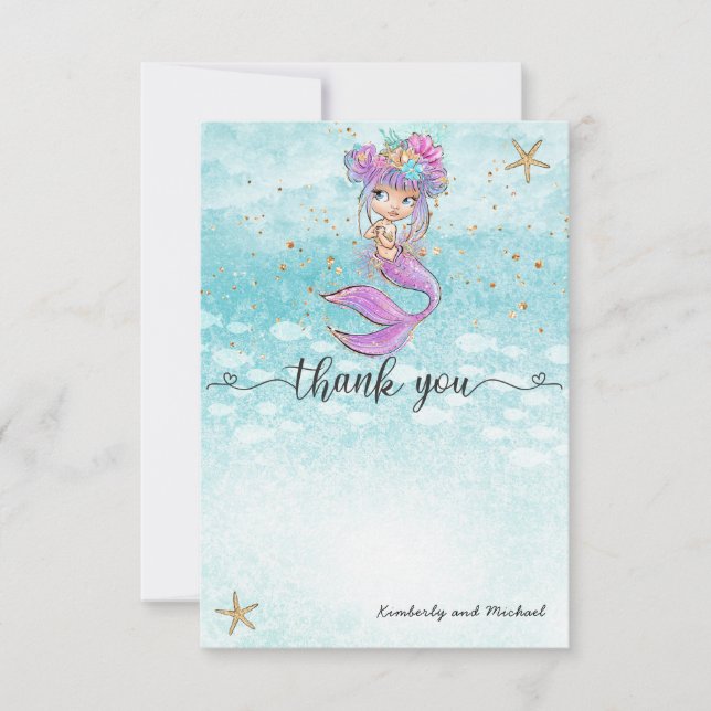 Cute Baby Mermaid Birthday | Baby Shower Thank You Card (Front)