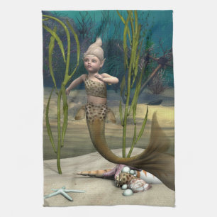 Cute Baby Mermaid Tea Towel
