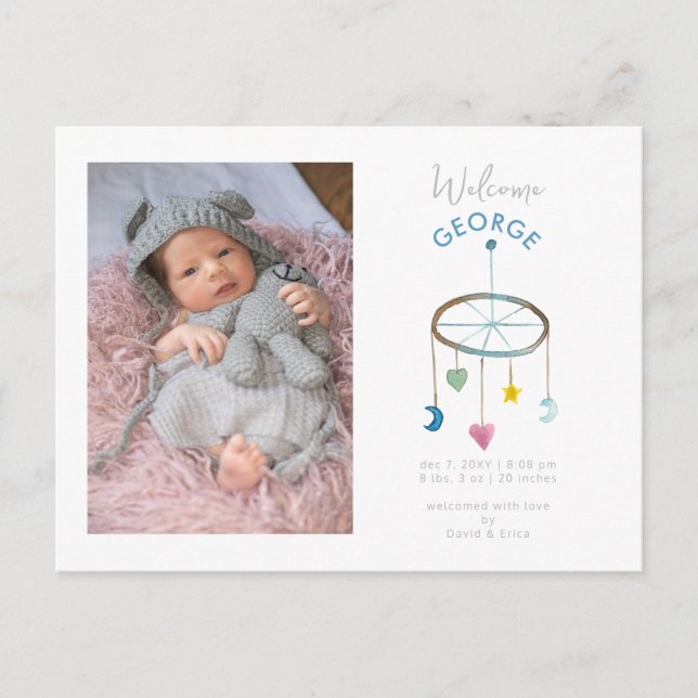Cute Baby Mobile Photo Baby Announcement Postcard (Front)