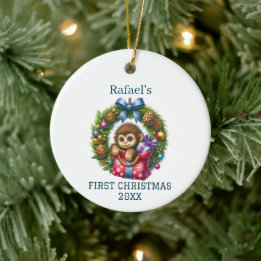 Cute Baby Monkey Christmas Ceramic Tree Decoration