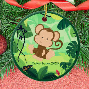 Cute Baby Monkey Custom Kids Jungle Christmas Ceramic Tree Decoration