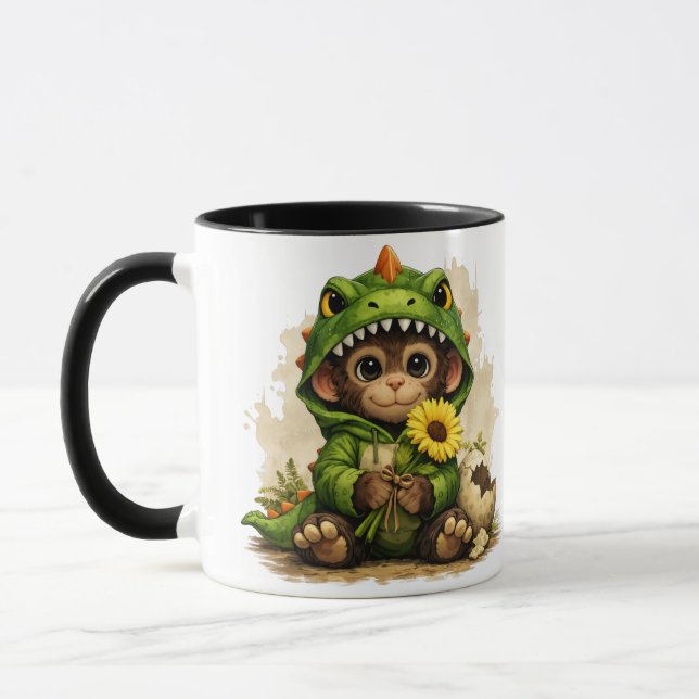 Cute Baby Monkey Dinosaur Costume Coffee Mug (Left)