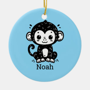 Cute Baby Monkey Drawing - Kawaii Nursery Art Ceramic Tree Decoration
