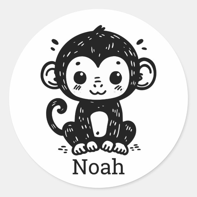 Cute Baby Monkey Drawing - Kawaii Nursery Art Classic Round Sticker (Front)