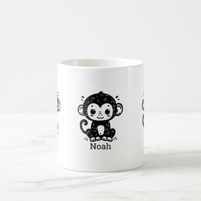 Cute Baby Monkey Drawing - Kawaii Nursery Art Coffee Mug (Center)