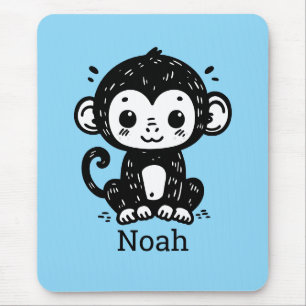 Cute Baby Monkey Drawing - Kawaii Nursery Art Mouse Mat