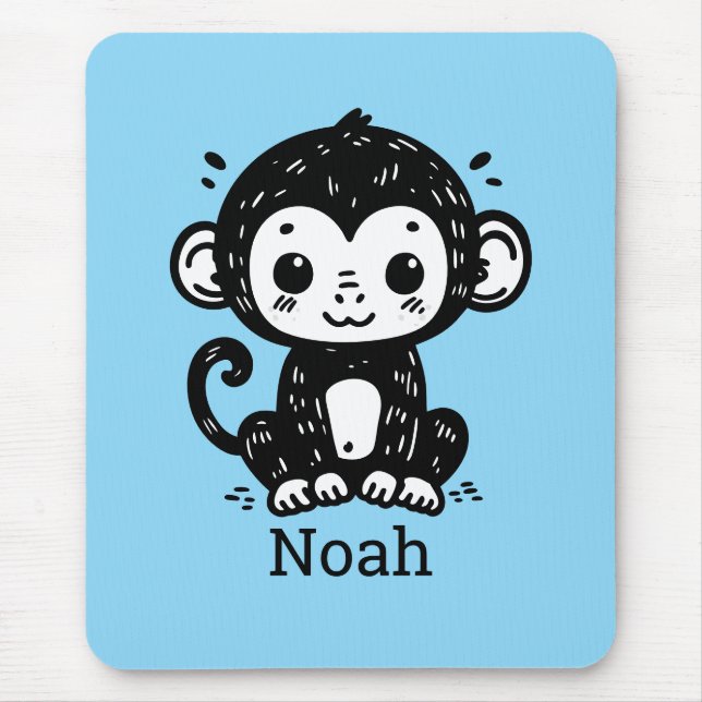 Cute Baby Monkey Drawing - Kawaii Nursery Art Mouse Mat (Front)