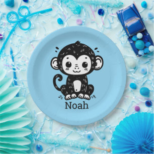 Cute Baby Monkey Drawing - Kawaii Nursery Art Paper Plate