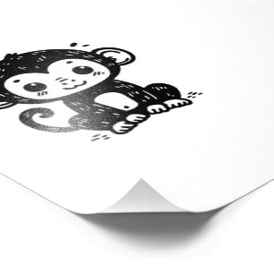 Cute Baby Monkey Drawing - Kawaii Nursery Art Photo Print