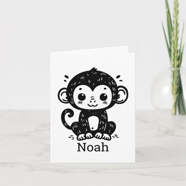Cute Baby Monkey Drawing - Kawaii Nursery Art Thank You Card (Front)
