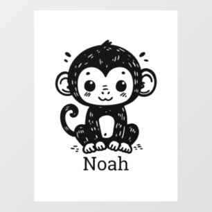 Cute Baby Monkey Drawing - Kawaii Nursery Art Window Cling