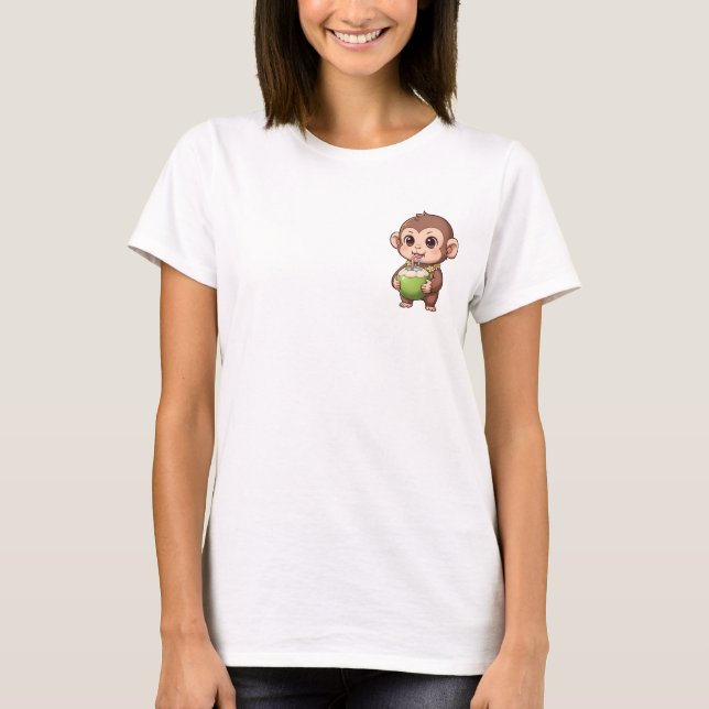 Cute Baby Monkey Drinking Fresh Coconut Water T-Shirt (Front)
