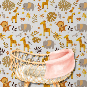 Cute Baby Monkey Giraffe Safari Pattern Nursery Wallpaper
