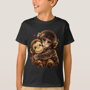 Cute baby monkey hugging bear plush doll animalCut T-Shirt