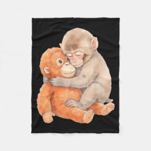 Cute Baby Monkey Named Punch Plush Hugging Fleece Blanket