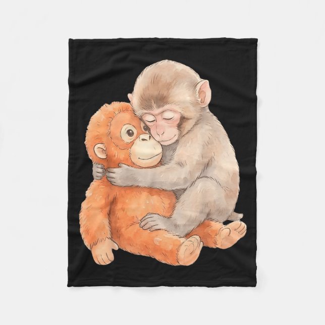 Cute Baby Monkey Named Punch Plush Hugging Fleece Blanket (Front)
