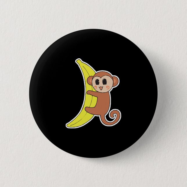cute baby monkey on banana 6 cm round badge (Front)