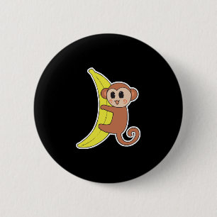 cute baby monkey on banana 6 cm round badge