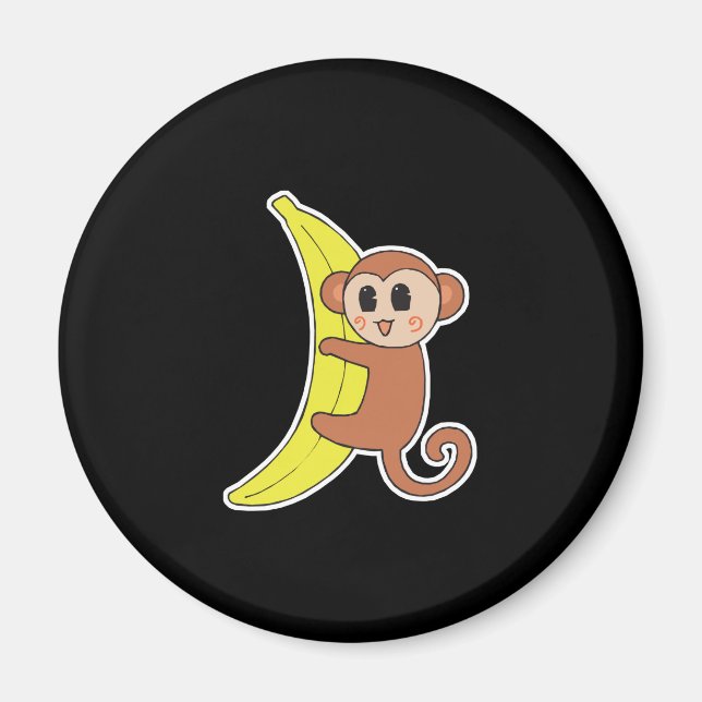 cute baby monkey on banana magnet (Front)