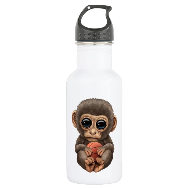 Cute Baby Monkey Playing With Basketball 532 Ml Water Bottle (Front)