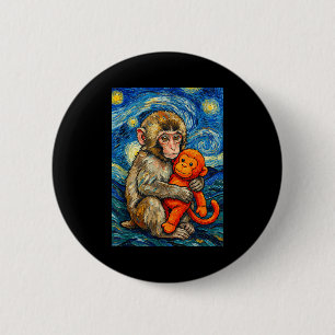 Cute baby monkey punch meme starry night van gogh 6 cm round badge