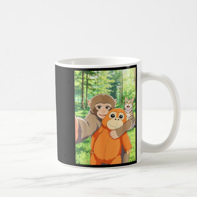 Cute Baby Monkey Selfie with Cat Meme Coffee Mug (Right)
