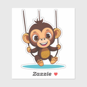 Cute Baby Monkey Swinging On Tree Swing