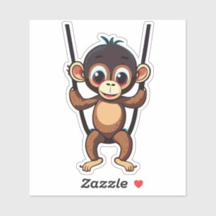 Cute Baby Monkey Swinging On Tree Swing
