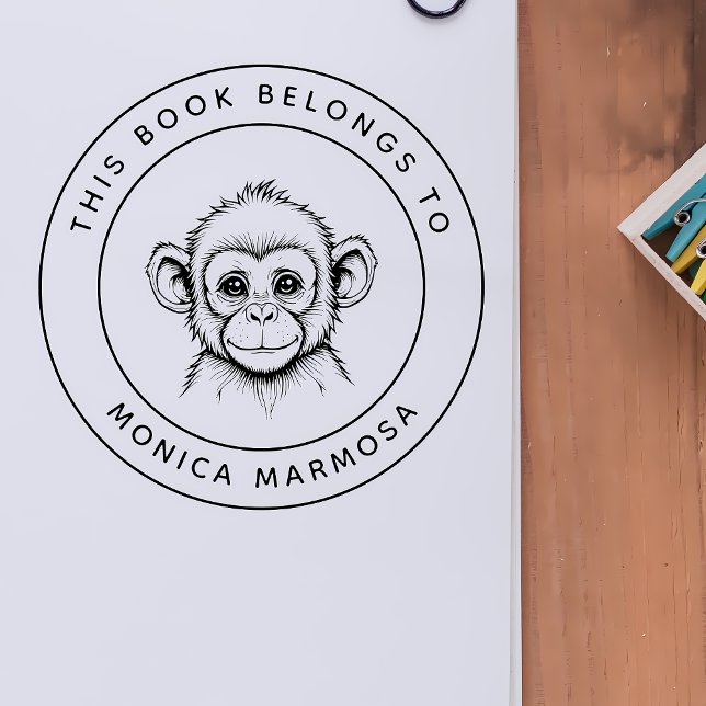 Cute Baby Monkey This Book Belongs To Kid's Name Rubber Stamp (Creator Uploaded)