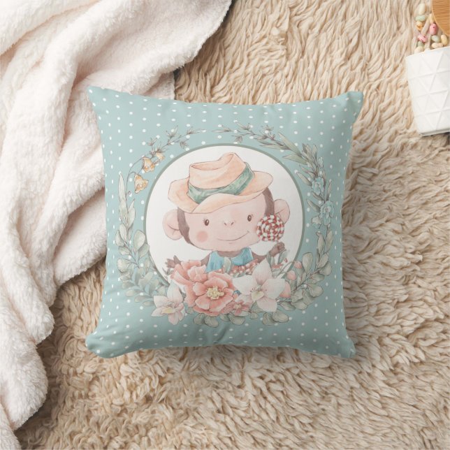 Cute Baby Monkey Throw Pillow (Blanket)