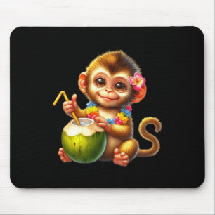 Cute Baby Monkey Tropical Coconut Drink Design Mouse Mat