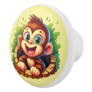 Cute baby monkey unisex ceramic knob