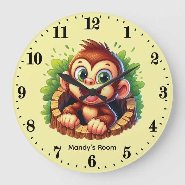 Cute baby monkey unisex nursery large clock (Front)