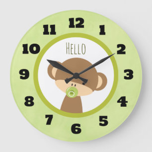 Cute Baby Monkey with a Pacifier Saying Hello Large Clock