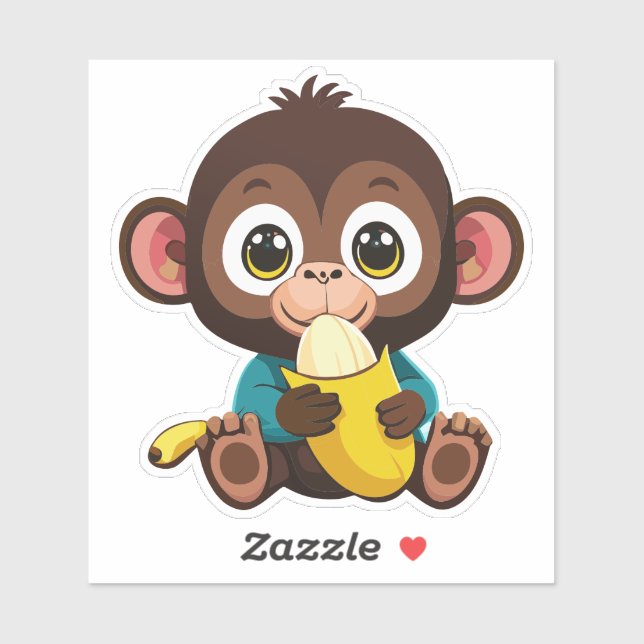 Cute Baby Monkey With His Favourite Meal Banana St (Sheet)