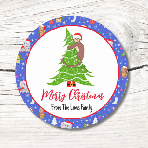 Cute Baby Monkey With Zoo Merry Christmas  Classic Round Sticker